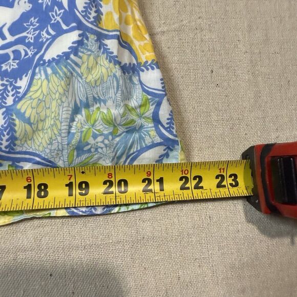 Lilly Pulitzer Andover Dress 4 Blue Yellow Lined Floral Monkey Lemon Pockets - Picture 7 of 9